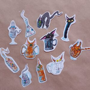 Pack pegatinas gatos en vasijas